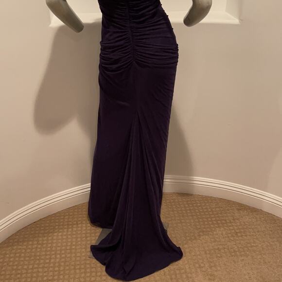 Tadashi Shoji Navy Asymmetrical Ruched Sleeve Gown - Picture 11 of 13